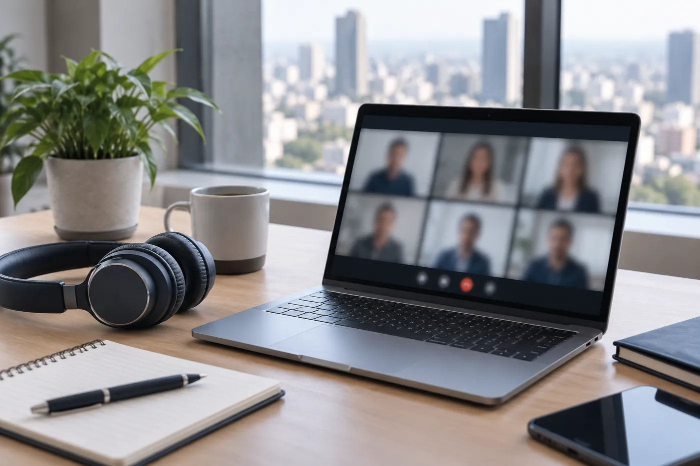 Espacio de trabajo con videollamada en curso
